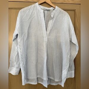 Vince Blue/White Pinstripe Classic V-Neck Cotton Pullover Blouse / Small